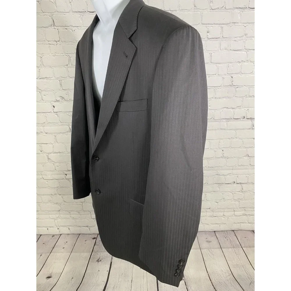 Baroni Couture Wool Super 100’s Black Stripe 2 Button Coat Blazer Jacket 48L